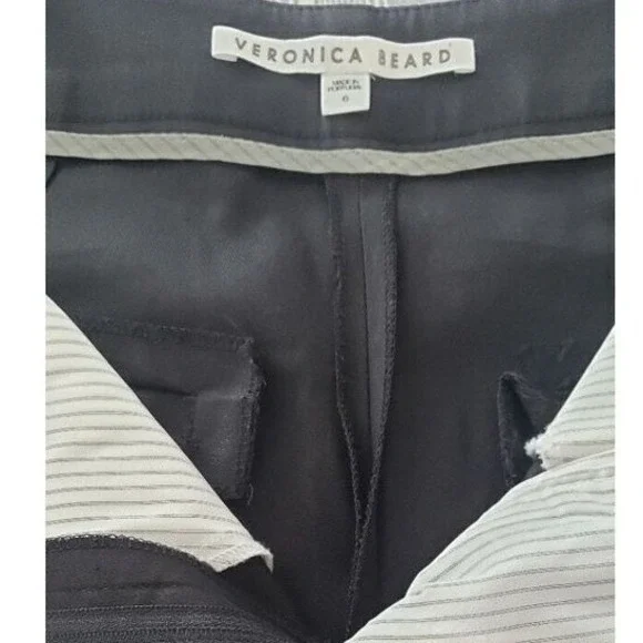 Veronica Beard Black Cropped Pants with‎ Button Detail Linen Blend sz 6 Office - Picture 6 of 8